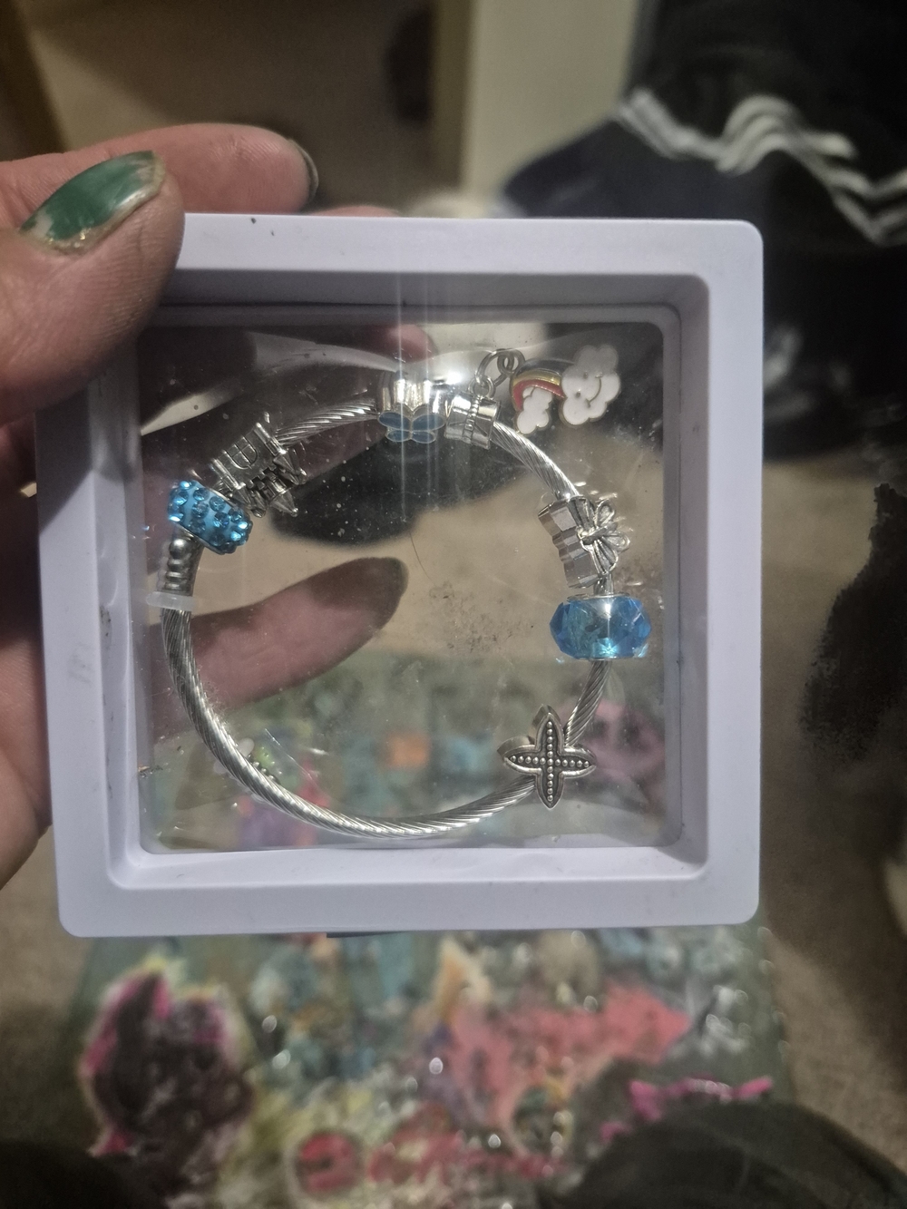 Source Unknown Silver-Tone Bracelet with Bright Blue Beads and Starfish Charm